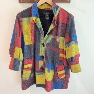 Ali Miles Abstract Print 3/4 Sleeve Knit Jacket Artsy Lagenlook Small